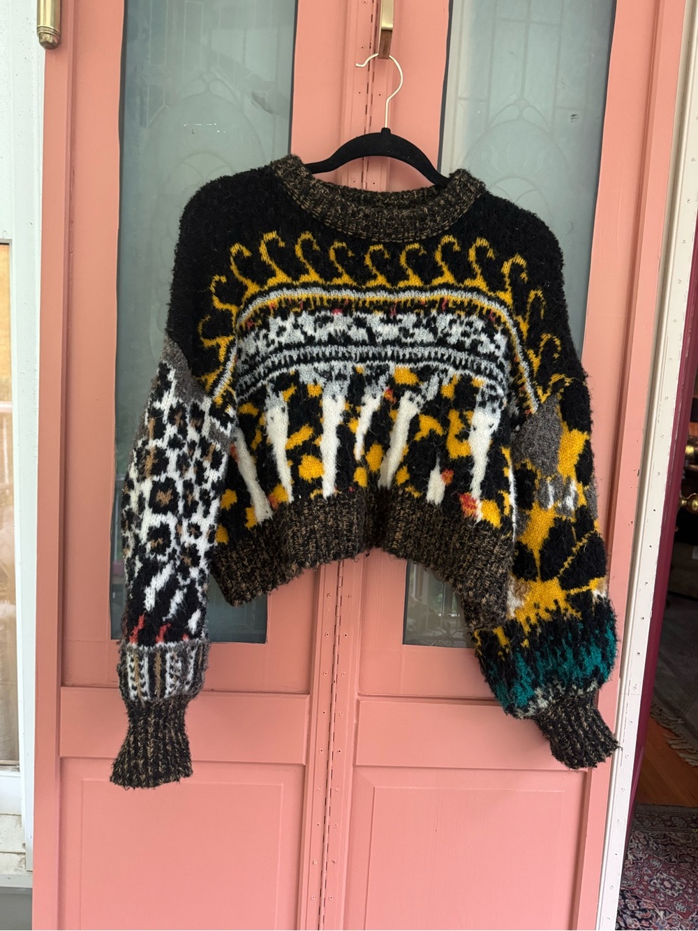 Pilcro Multicolor Patterned Crewneck Sweater - Black & Yellow